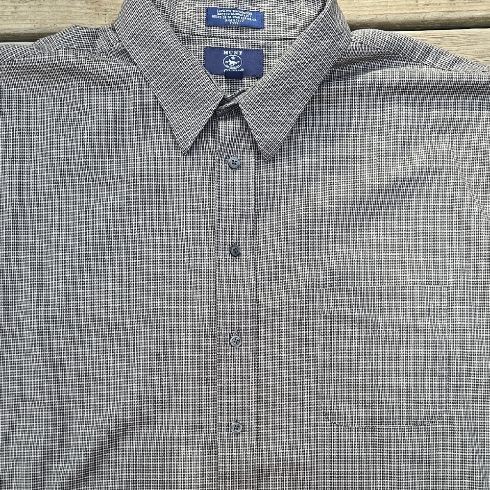 Hunt Club Men's Gray Black Checkered Dress Shirt 3XLT - Picture 3 of 7